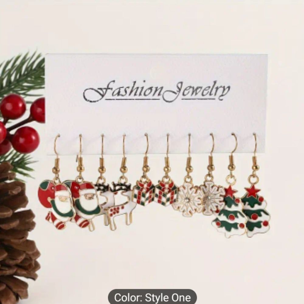 Christmas earrings 5pr Santa trees snowflake dangle new e67